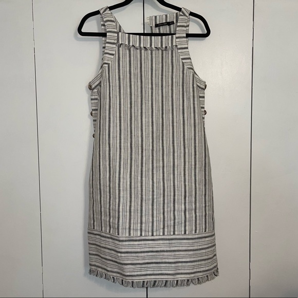 Striped Linen Dress with Buttons on Sides - Picture 1 of 4